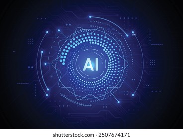 Artificial intelligence chipset on circuit board in futuristic concept technology artwork for web, banner, card, cover. Vector illustration