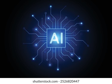 Chipset de inteligência artificial na placa de circuito em tecnologia de conceito futurista arte para web, banner, cartão, capa. Ilustração vetorial