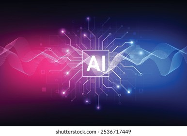 Artificial intelligence chipset on circuit board in futuristic concept technology artwork for web, banner, card, cover. Vector illustration