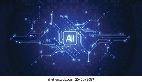 Chipset de inteligência artificial na placa de circuito em tecnologia de conceito futurista arte para web, banner, cartão, capa. Ilustração vetorial