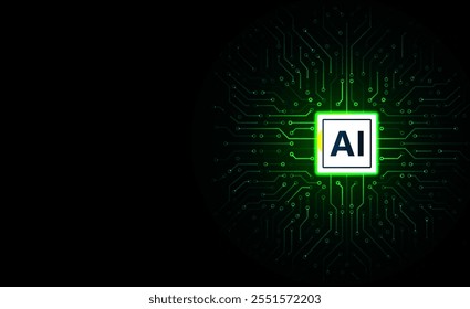 Artificial intelligence chipset on circuit board. Futuristic concept. High-tech technology background