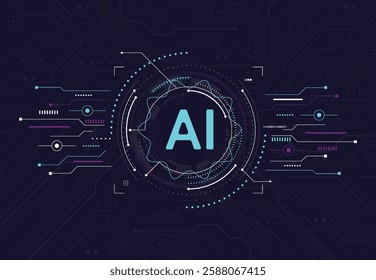Artificial intelligence chipset on circuit board in futuristic concept technology artwork for web, banner, card, cover. Vector illustration