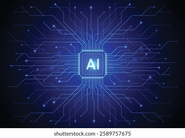 Artificial intelligence chipset on circuit board in futuristic concept technology artwork for web, banner, card, cover. Vector illustration
