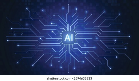 Artificial intelligence chipset on circuit board in futuristic concept technology artwork for web, banner, card, cover. Vector illustration