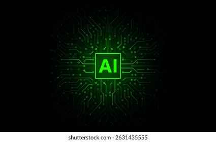 Artificial intelligence chipset on circuit board. Futuristic concept. High-tech technology background