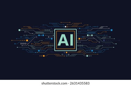 Artificial intelligence chipset on circuit board. Futuristic concept. High-tech technology background