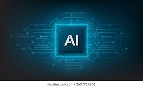 Conjunto de chips de inteligencia artificial en placa de circuitos con Elementos electrónicos. Fondo tecnológico futurista. Ilustración vectorial de Tecnología.
