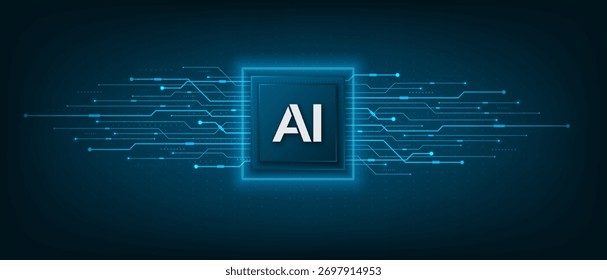 Conjunto de chips de inteligencia artificial en placa de circuitos con Elementos electrónicos. Fondo tecnológico futurista. Ilustración vectorial de Tecnología.