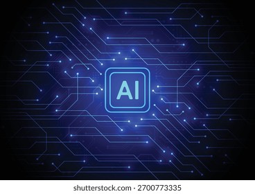Artificial intelligence chipset on circuit board in futuristic concept technology artwork for web, banner, card, cover. Vector illustration