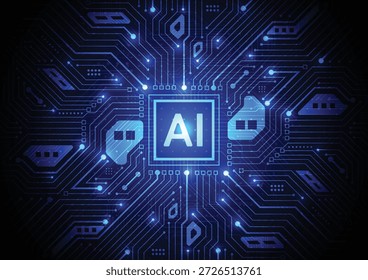 Chipset de inteligência artificial na placa de circuito em tecnologia de conceito futurista arte para web, banner, cartão, capa. Ilustração vetorial