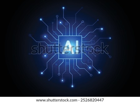 Artificial intelligence chipset on circuit board in futuristic concept technology artwork for web, banner, card, cover. Vector illustration