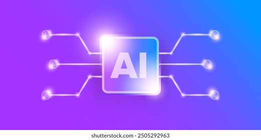 Künstliche Intelligenz Chipsatz auf ultraviolettem Brett in futuristischen Neon Cyber Punk Konzept Technologie Artwork für Web, Banner, Karte, Abdeckung. Vektor AI Chip Logo Design Template 
