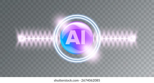 Artificial intelligence chipset on ultraviolet board in futuristic neon cyber punk concept technology artwork for web, banner, card, cover. Vector AI chip logo design template