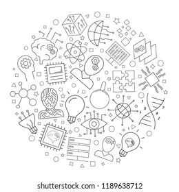 Artificial intelligence circle background from line icon. Linear vector pattern. Vector illustration