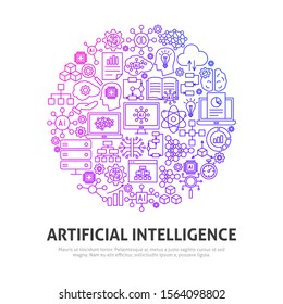 Artificial Intelligence Circle Concept. Vector Illustration of Technology Flat Objects.