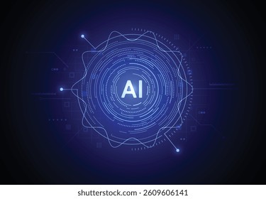 Artificial intelligence circle on board in futuristic concept technology artwork. Communication and data network. Vector illustration