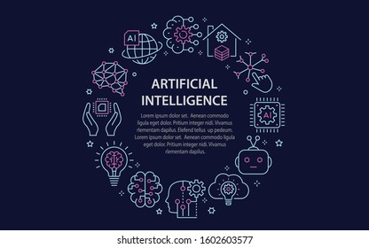 Artificial intelligence circle template icons. Set of technology, innovation, digital, brain and more. Vector illustrations.