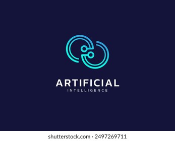 Artificial intelligence with circle twisted infinity technology Analysis logo vector design concept. AI technology logotype symbol for advance technology, tech company, ui, online network, automation.