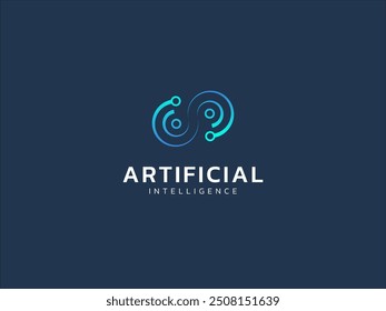 Artificial intelligence with circle twisted infinity technology Analysis logo vector design concept. AI technology logotype symbol for advance technology, tech company, ui, online network, automation.