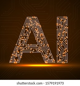 Artificial Intelligence with circuit board. Abstract technology concept. Vector illustration