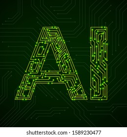 Artificial Intelligence with circuit board. Abstract technology concept. Vector illustration