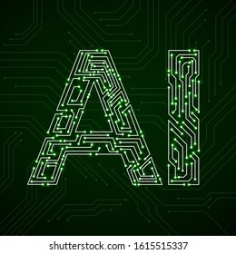 Artificial Intelligence with circuit board. Abstract technology concept. Vector illustration