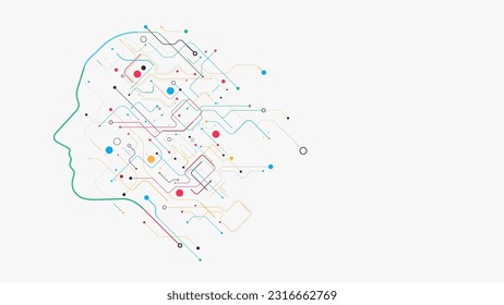 Artificial intelligence circuit board human side face digital technology illustration vector background