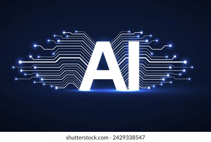 Inteligencia artificial con placa de circuito aislado sobre fondo blanco. Concepto abstracto de la tecnología. Ilustración de vector