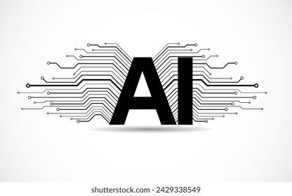 Künstliche Intelligenz mit Leiterplatte isoliert auf weißem Hintergrund. Abstraktes Technologiekonzept Vektorgrafik