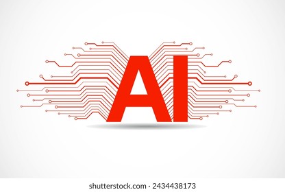 Artificial Intelligence with circuit board isolated on white background. Abstract technology concept. Vector illustration