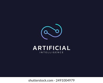 Artificial intelligence with circuit board lines twisted infinity symbol technology Analysis logo vector design concept. AI technology logotype for advance technology, tech company, ui, web, identity.