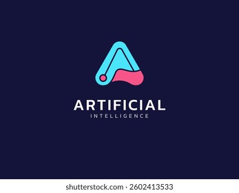 Artificial intelligence with circuit board lines in Triangle shape technology Analysis logo vector design concept. AI technology logotype symbol for advance technology, ui, identity, new tech, robot.