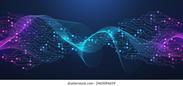 Artificial Intelligence with circuit electric line style. Digital futuristic machine learning design. AI sign for graphic design, logo, website, social media, mobile app, UI. Vector illustration