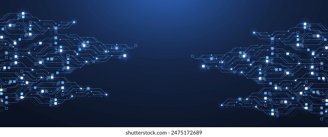 Artificial Intelligence with circuit electric line style. Digital futuristic machine learning design. AI sign for graphic design, logo, website, social media, mobile app, UI. Vector illustration.