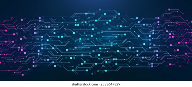 Artificial Intelligence with circuit electric line style. Digital futuristic machine learning design. AI graphic design for website, banner, header, social media, mobile app, UI. Vector illustration