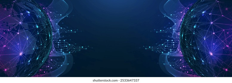 Artificial Intelligence with circuit electric line style. Digital futuristic machine learning design. AI graphic design for website, banner, header, social media, mobile app, UI. Vector illustration