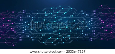 Artificial Intelligence with circuit electric line style. Digital futuristic machine learning design. AI graphic design for website, banner, header, social media, mobile app, UI. Vector illustration