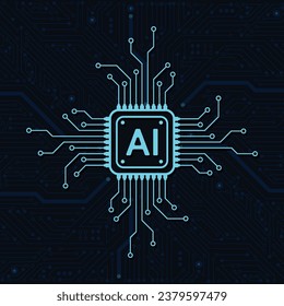 Estilo de línea de circuito de inteligencia artificial. Diseño de aprendizaje automático. Tecnología digital de red inteligente. AI. Ilustración del vector