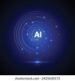 Estilo de línea de circuito de inteligencia artificial. Diseño de aprendizaje automático. Tecnología digital de red inteligente. AI. Ilustración de vector