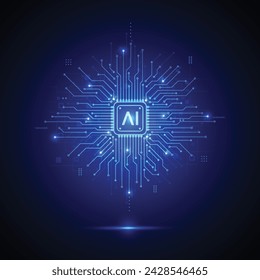 Estilo de línea de circuito de inteligencia artificial. Diseño de aprendizaje automático. Tecnología digital de red inteligente. AI. Ilustración de vector