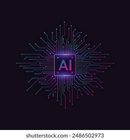 Artificial intelligence circuit line style. Machine learning design. Smart network digital technology. AI. Vector illustration