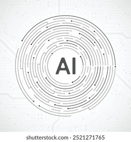 Estilo de linha do circuito de inteligência artificial. Design de aprendizado de máquina. Tecnologia digital de rede inteligente. IA Ilustração vetorial