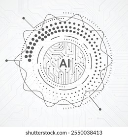 Estilo de linha do circuito de inteligência artificial. Design de aprendizado de máquina. Tecnologia digital de rede inteligente. IA Ilustração vetorial