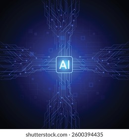 Artificial intelligence circuit line style. Machine learning design. Smart network digital technology. AI. Vector illustration