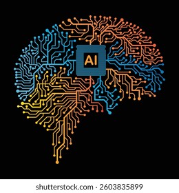 Artificial intelligence circuit line style. Machine learning design. Smart network digital technology. AI. Vector illustration