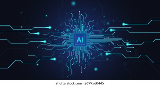 Estilo de linha do circuito de inteligência artificial. Design de aprendizado de máquina. Tecnologia digital de rede inteligente. IA Ilustração vetorial