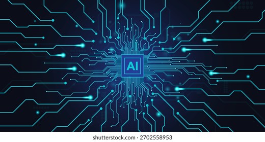 Artificial intelligence circuit line style. Machine learning design. Smart network digital technology. AI. Vector illustration