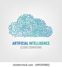 Artificial Intelligence with cloud computing concept, vector illustration
