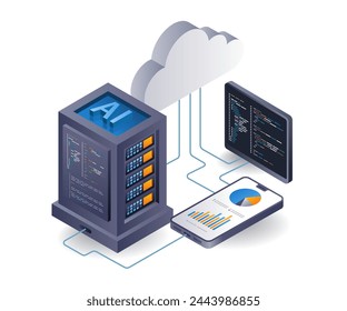 Künstliche Intelligenz Cloud-Server-Programmierer, flache isometrische 3D-Illustration