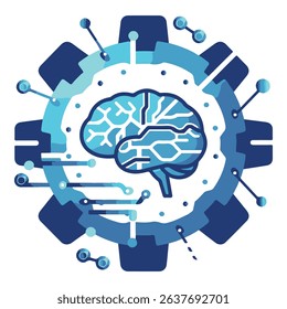 Artificial intelligence and cognitive thinking depicted with a brain inside a gear illustration